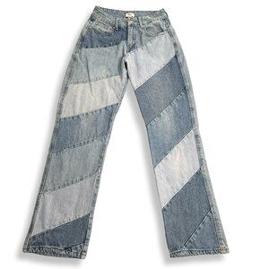Forever 21‎ Jeans Womens 25 Straight Leg Boho Y2K Retro 70s Blue Patchwork Denim